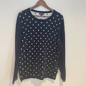 Tommy Hilfiger Women Blue Polka Dot Long Sleeve Pullover Cotton Sweater Size XL